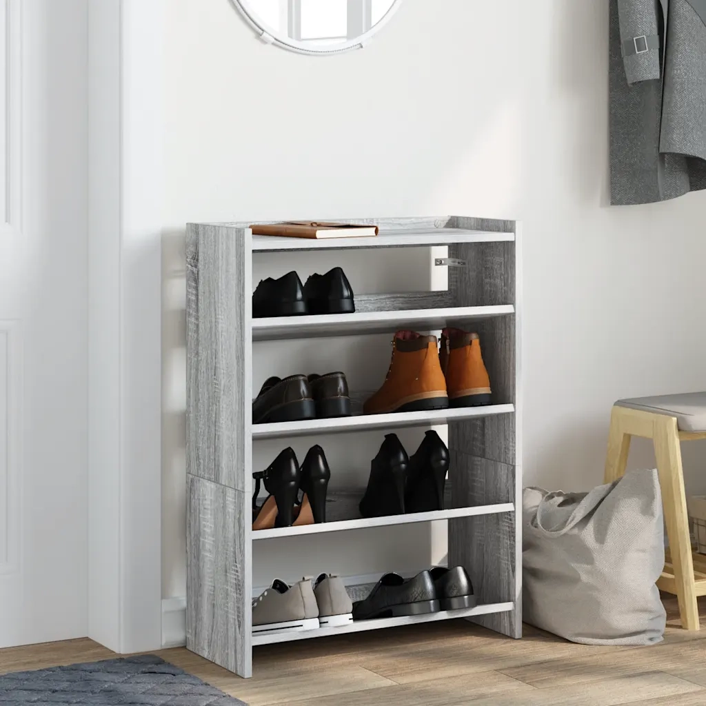 Scarpiera-Scaffale per scarpe Grigio Sonoma 60x25x81 cm in Legno Multistrato