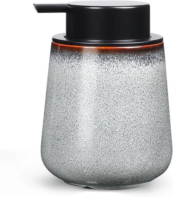 Dispensatore di sapone moderno - Dispensatore di sapone per bagno e cucina - 350 ml - Bianco/Scuro - Ceramica