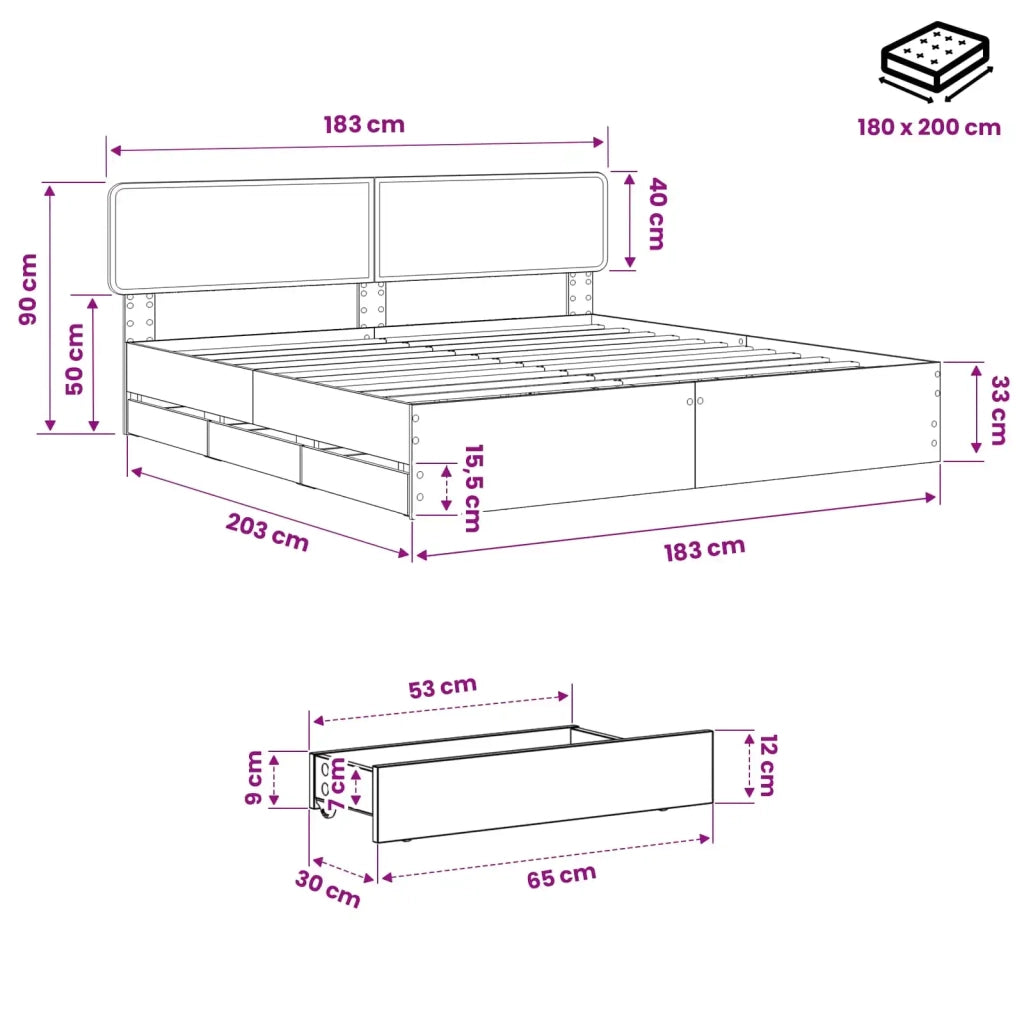 Bed Frame with Storage and Headboard Artisan Oak 180 x 200 cm 3445829