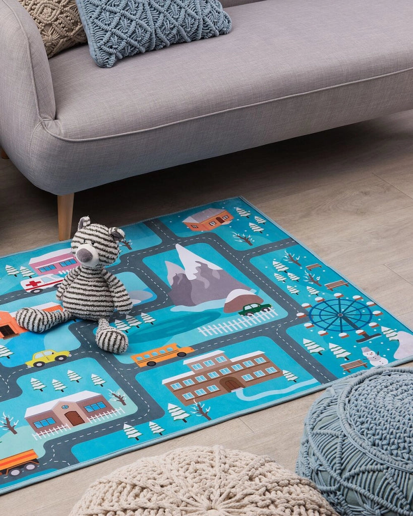 Tappeto Blu Poliestere Multicolore Bambini 80 x 150 cm per cameretta moderno