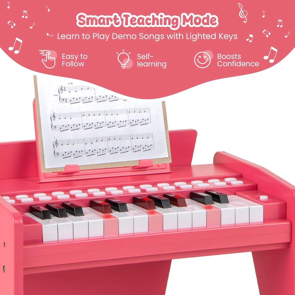 Tastiera a 25 tasti per bambini, pianoforte elettronico con tasto luminoso e leggio, pianoforte digitale per bambini di 18+ mesi, registrazione e lettura, modalità di apprendimento (rosa)