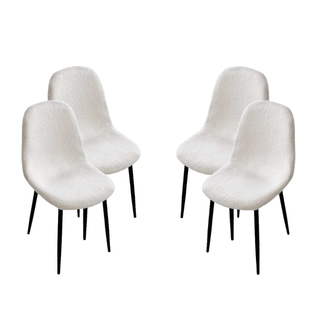 SET DA 4 SEDIE IMBOTTITA TEDDY IN TESSUTO BIANCO CON GAMBE NERE 44X48X88 CM