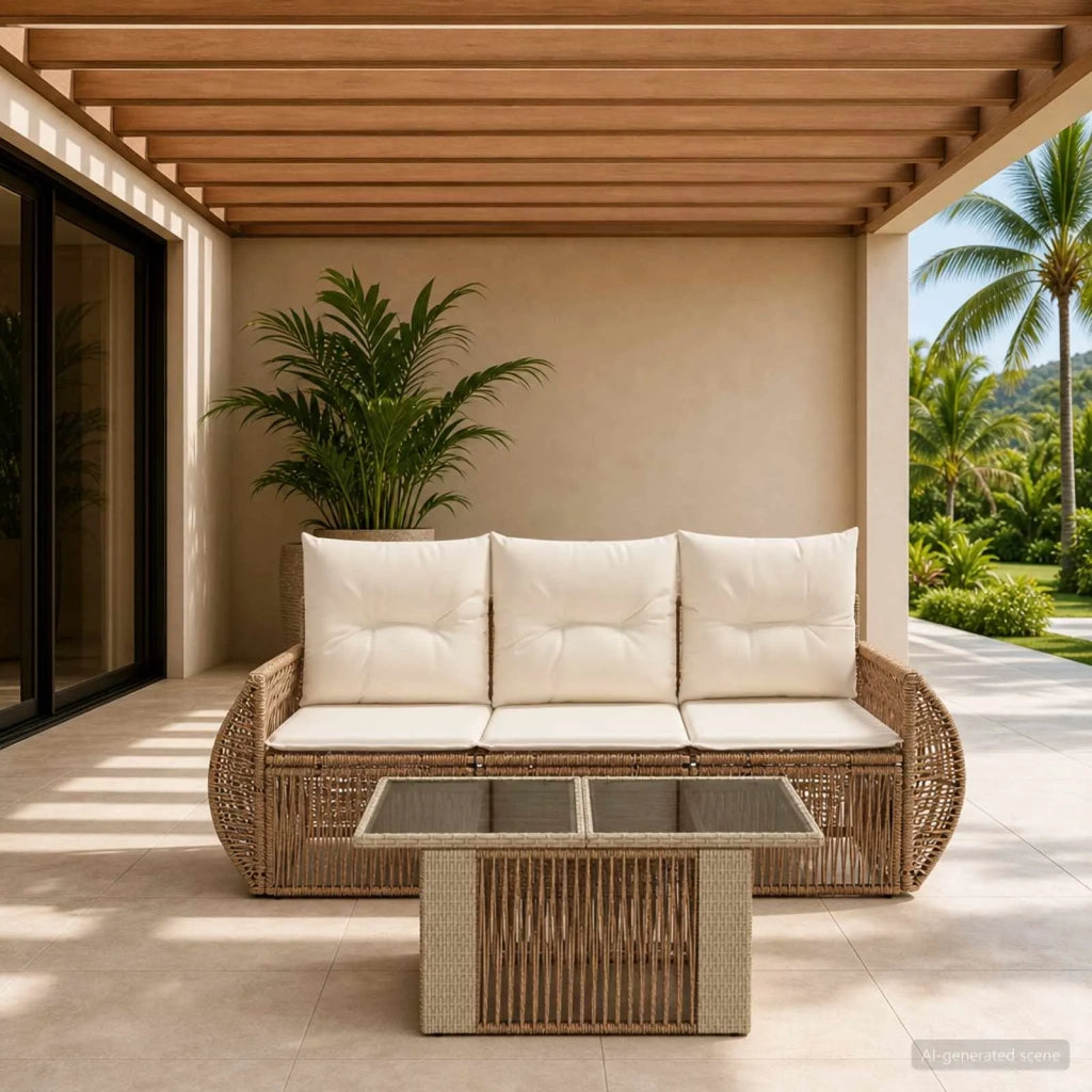 Set Divano da Giardino 4 pz Beige e Bianco Crema polyrattan 3436893