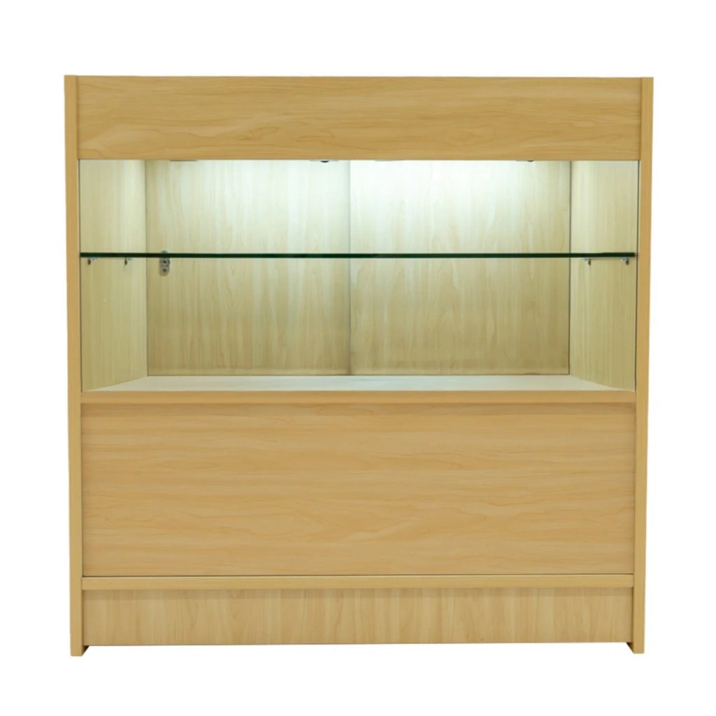 Bancone LED C900 Acero con 2 Ripiani a Vista e 1 Ripiano Chiuso