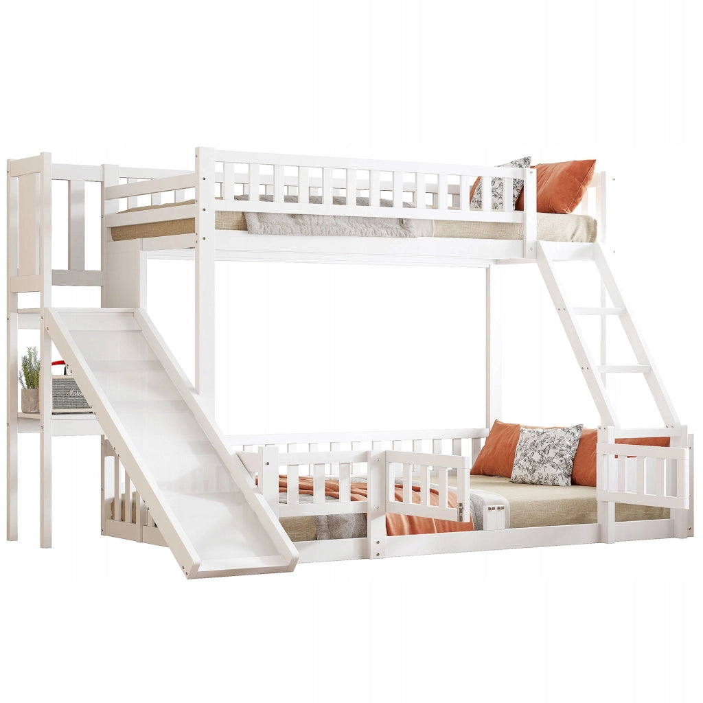 Letto a castello con scivolo - Xylo - 90/140x200 cm - Bianco - Senza materasso