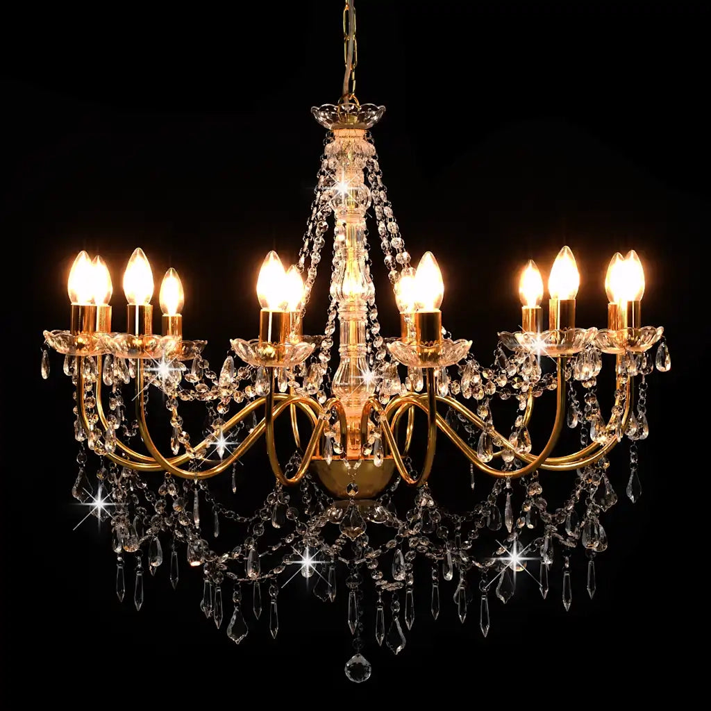 Lampadario con Perline Dorato 12 Lampadine E14 CFW5780322