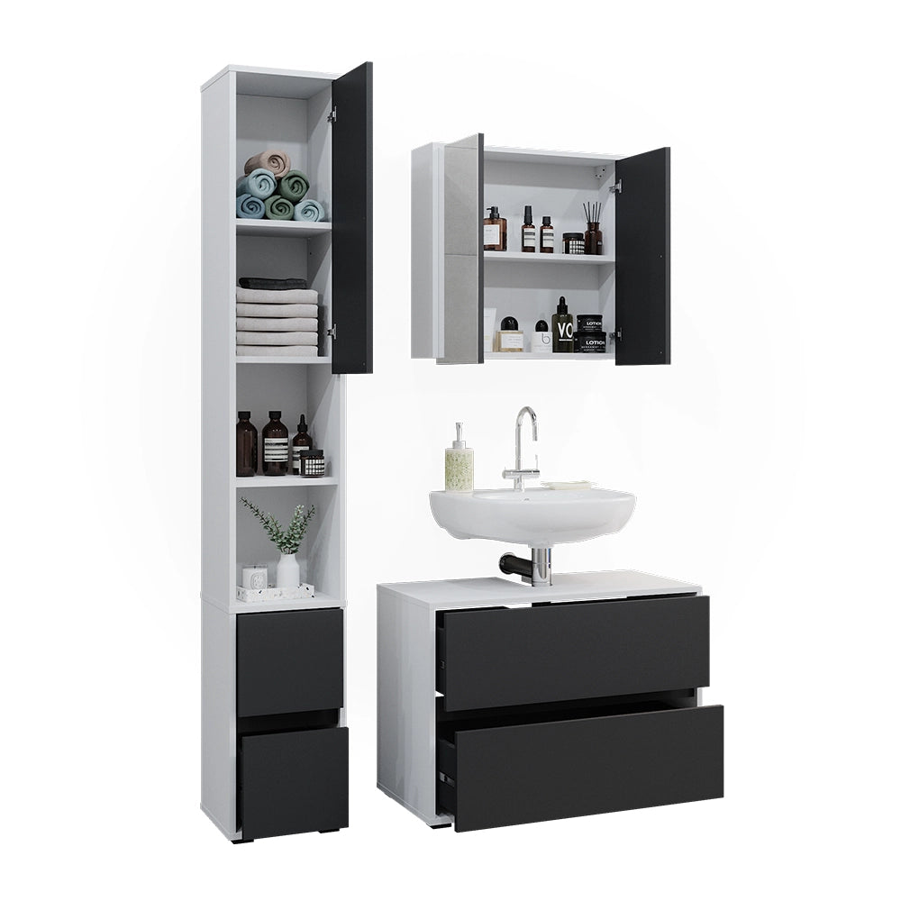 Vicco Set di mobili da bagno Bianco/antracite 3 parti, con colonna