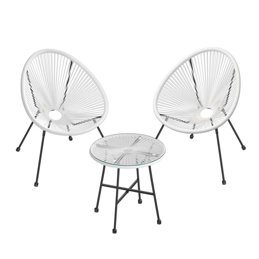 Set di 3 mobili da giardino sedie da esterno Acapulco con tavolo in vetro bianco 12_0007398