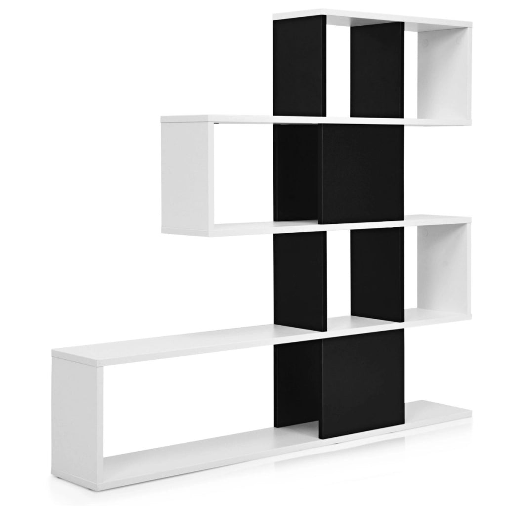 Libreria a forma di scala a 5 livelli con ante-Scaffale decorativo in legno per il soggiorno e l¡¯ufficio Nero