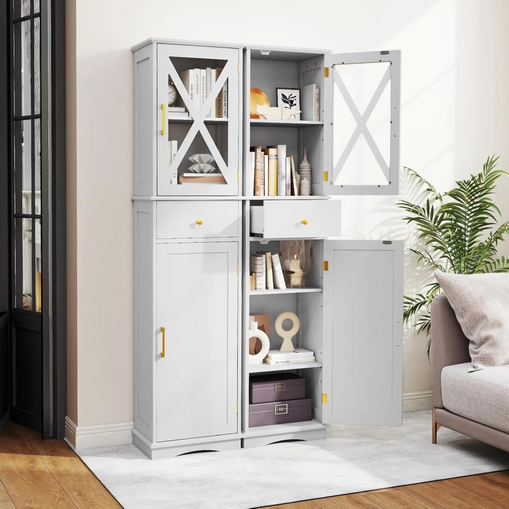 Armadietto da Bagno 40 x 30 x 168 cm, Colonna Bagno con Cassetto, 2 Ante e 3 Ripiani Regolabili, Mobiletto Salvaspazio per Cucina, Soggiorno e Ufficio (Bianco)