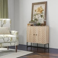 Buffet Mobile da Archiviazione con 2 Porte in Legno e Piedini in Metallo Nero, Dim, 80 L x 29,5 P x 80 A cm