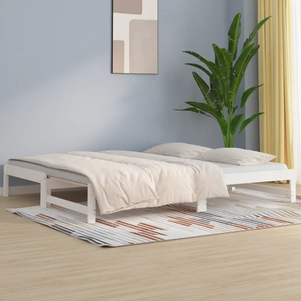 Letto singolo | Letto per adulti | Dormeuse Estraibile Bianca 2x(90x190) cm Legno Massello di Pino