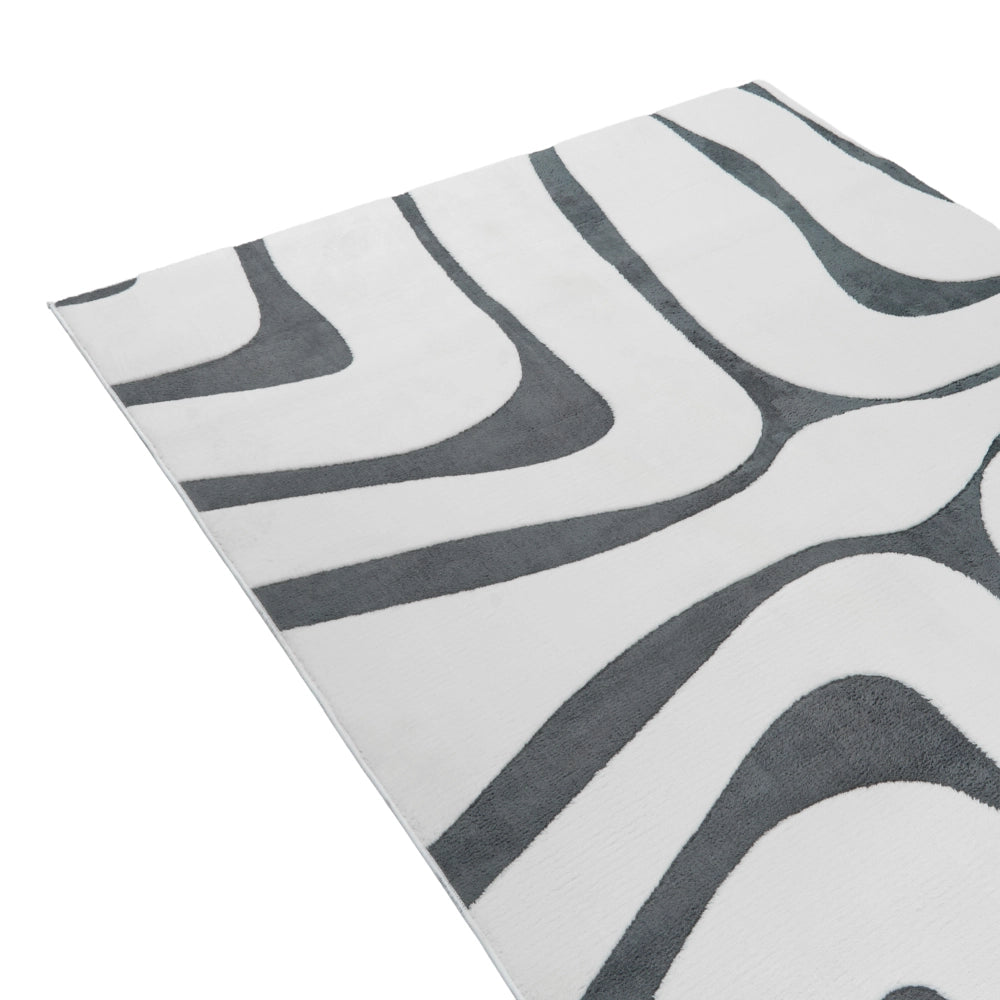 Tappeto da Soggiorno Moderno Rettangolare Jacquard 160 x 230 cm a Pelo Alto Grigio e Bianco con Retro in Poliestere