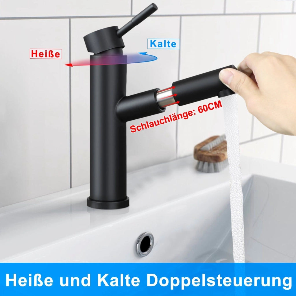 ZMH Rubinetti per lavabo Bagno Rubinetti neri Miscelatore doccia estraibile Rubinetti per cucina