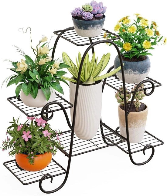 Supporto per piante metallico per salotto, interni, esterni, balcone, giardino, terrazza - Nero