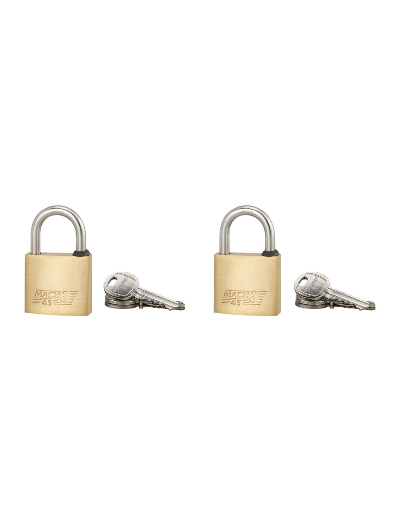 Set di 2 lucchetti MACH 3, arco inox, ottone, per esterno, anticorrosione, 6 chiavi – THIRARD