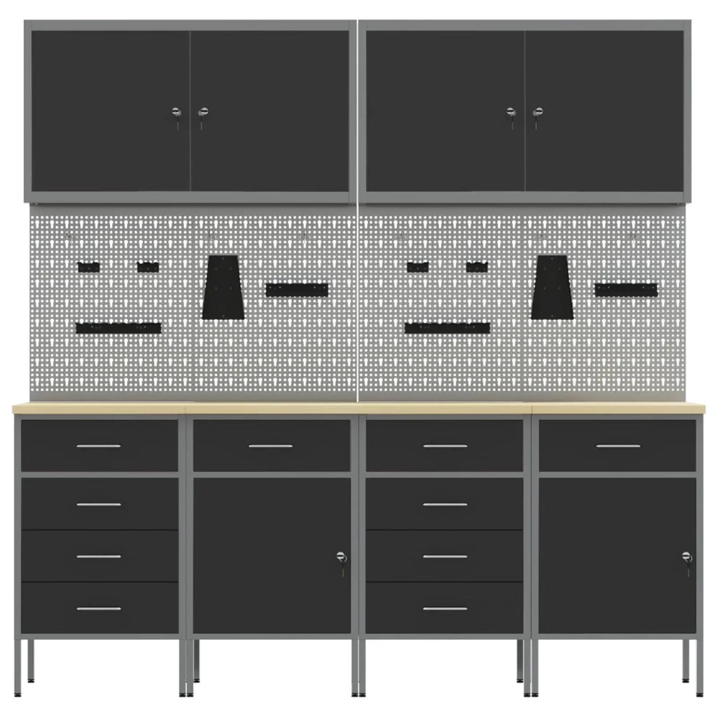 Mobile da lavoro 10 pcs Nero Legno ingegnerizzato e acciaio 3321488