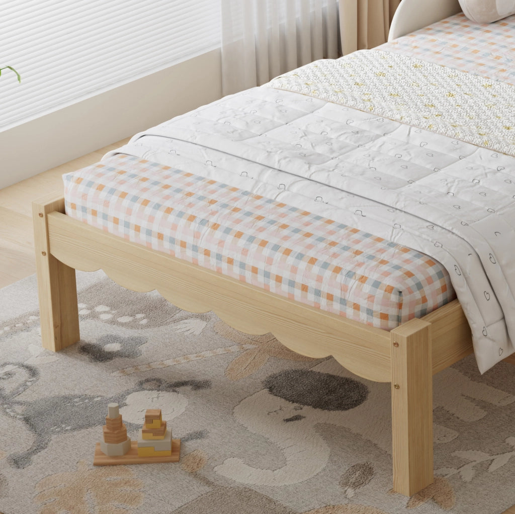Letto singolo per bambini imbottito con sponde laterali 90x200 cm beige