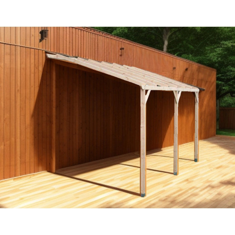 Carport da giardino adossato in legno 300x500 cm – Tettoia auto, pergola con 3 pali – travi da coprire – autoclave – CAR3050AM Foresta