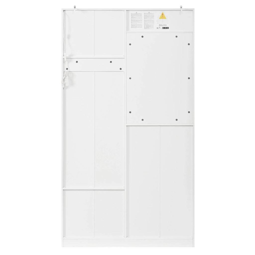Mobili da ingresso con specchio, seduta, ganci e LED, 2 cassetti, ripiani regolabili, in MDF bianco, 100 × 35 × 180 cm
