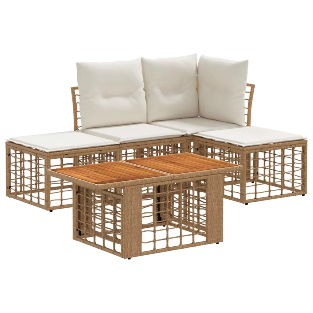 Set Divano da Giardino 5 pz Naturale e Bianco Crema polyrattan 3437852