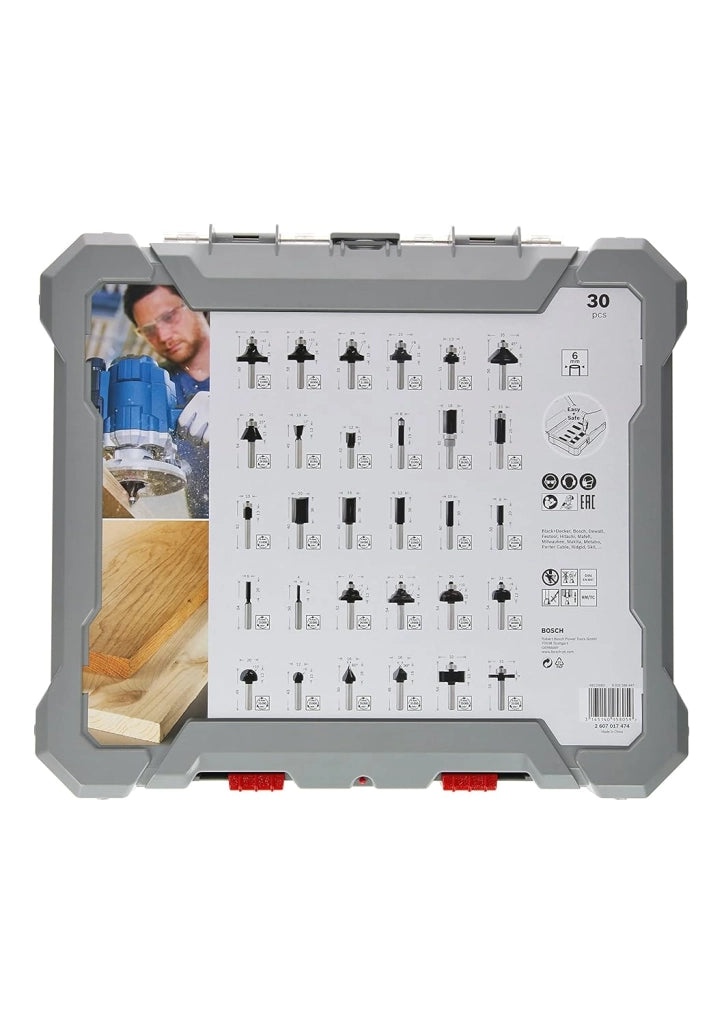 Bosch 30x Set misto frese PRO, 30 pz (per Legno tenero, Legno duro, Ø 4-35 mm, Professional Accessorio Fresatrice portatile, Rifilatore)