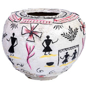 Vaso in cartapesta bianco dipinto a mano 27x27x27h cm