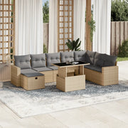 Set Divano da Giardino 9 pz con Cuscini Beige in Polyrattan