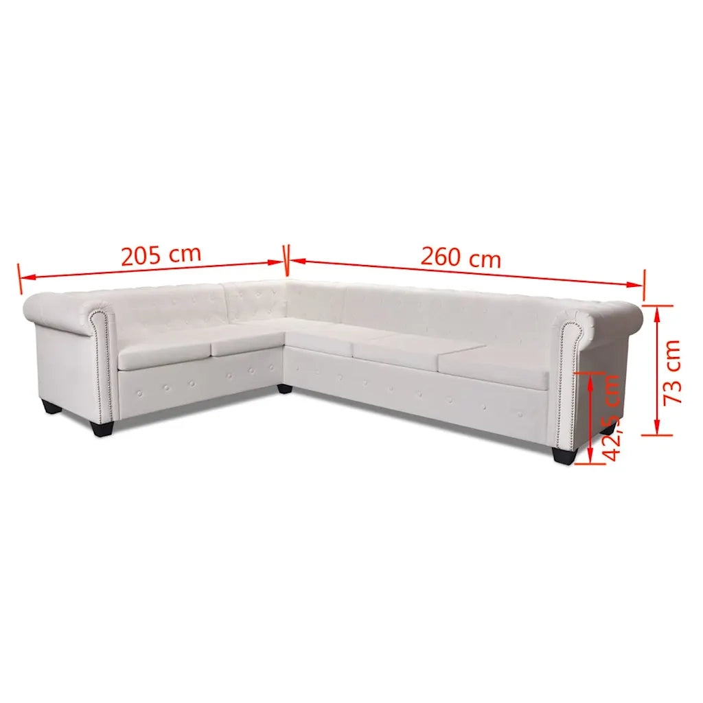 Divano Angolare Chesterfield a 6 Posti Pelle Artificiale Bianca 243616