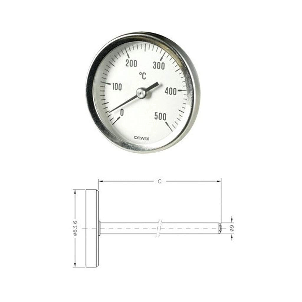Pirometro Termometro 0-500  ° bimetallico forno stufa Sonda 30cm 91636300 cewal