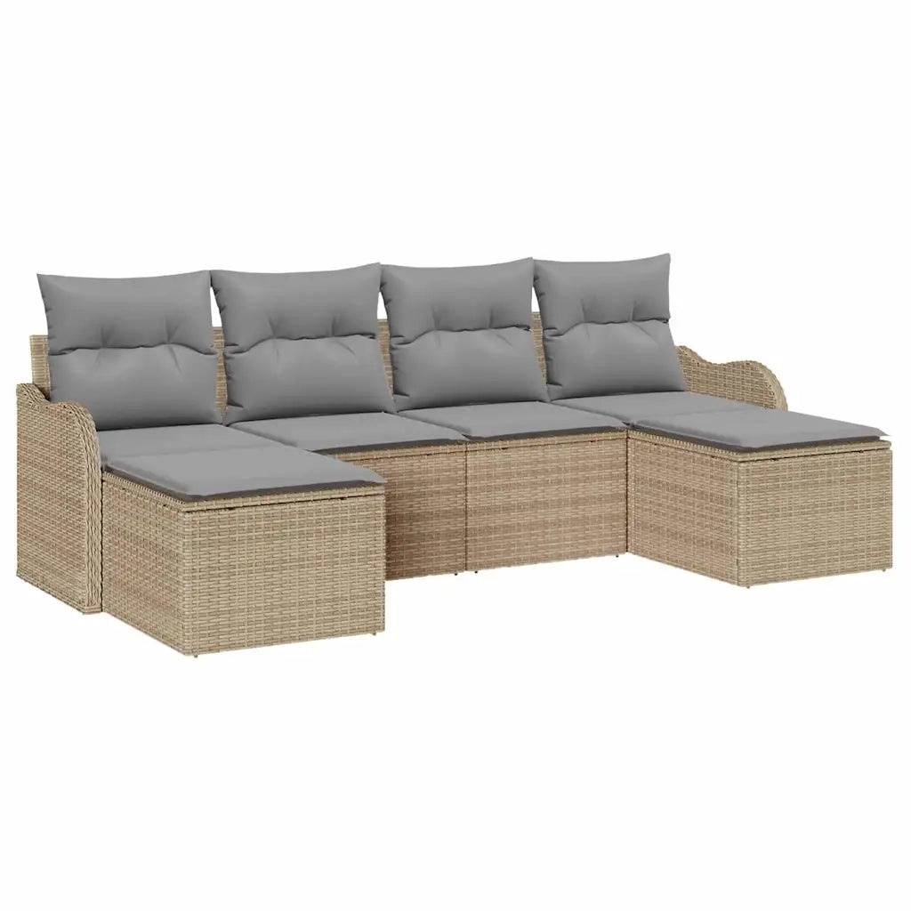 Set Divano da Giardino con cuscino 6 pcs Beige Poly Rattan 3345810