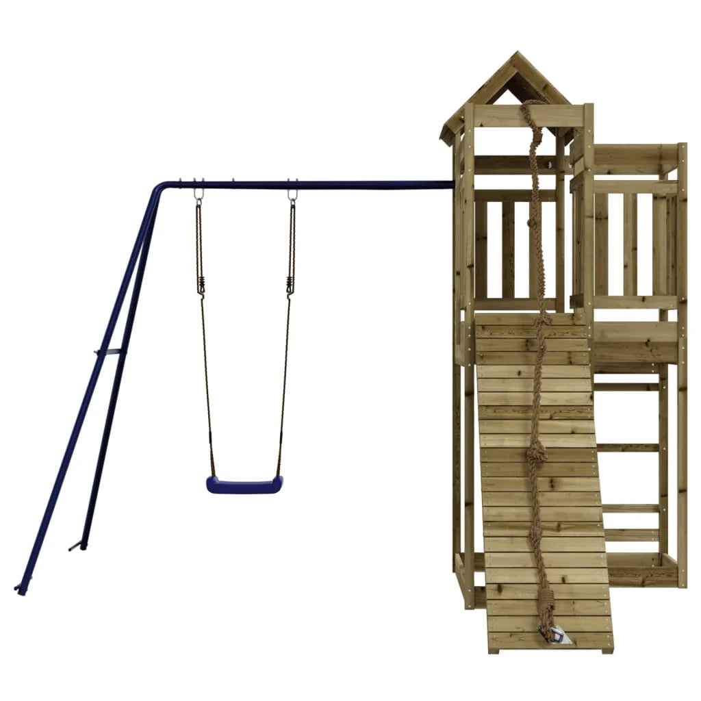 Altalene per parco giochi all'aperto scivolo altalene robuste giochi da giardino 291 x 282 x 238 cm legno di pino impregnato 02_0004851