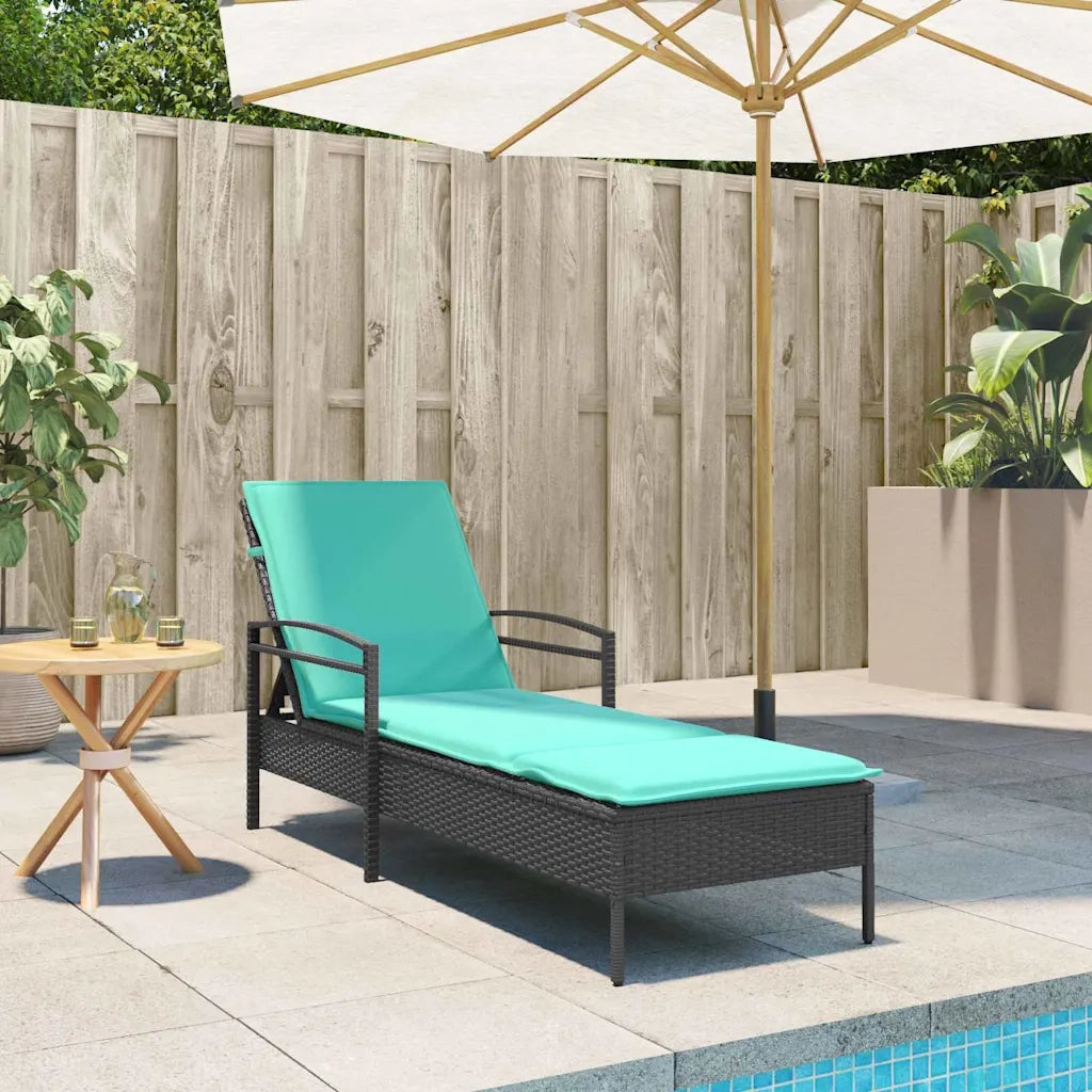 vidaXL Lettino prendisole con cuscino nero 63x200x81 cm in polyrattan (solo USA)