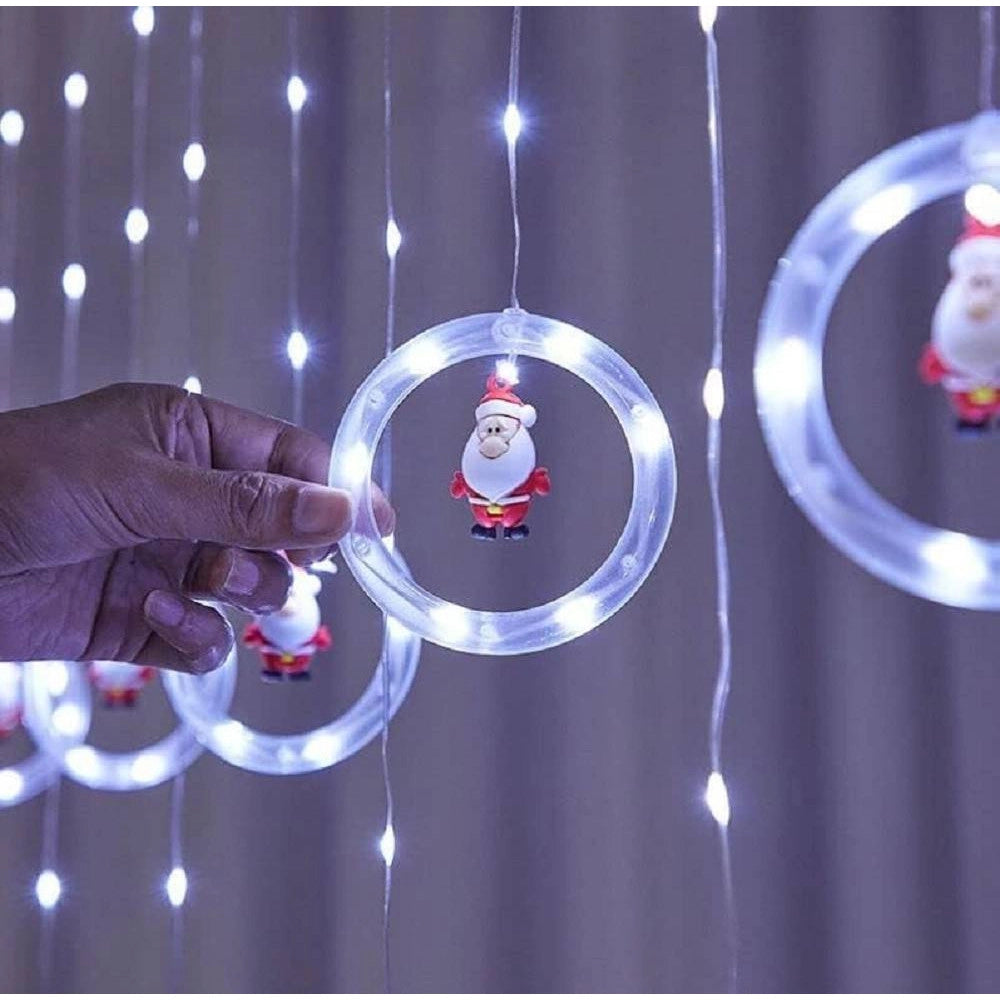 Trade Shop - Luci Natalizie 3d 3mt Tenda Usb Interni Rgb Anelli Con Figura Natale Decorazione -