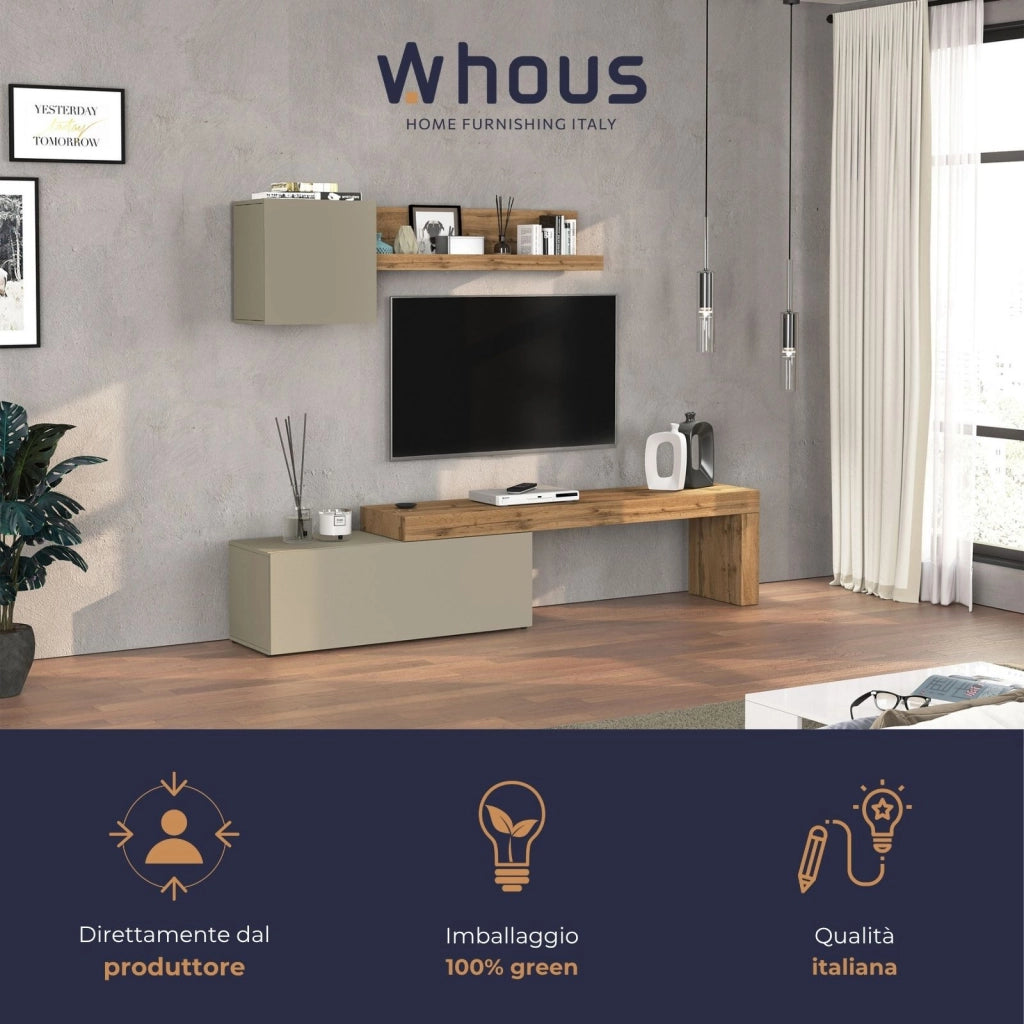WHOUS Parete attrezzata Chronos set soggiorno tortora opaco e rovere 180/290x40 cm