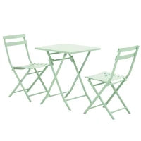 Set Tavolo e Sedie da Giardino ed Esterno in Metallo Verde, Set da 3 Pezzi Pieghevole e Salvaspazio