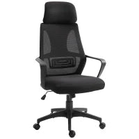 Sedia da Ufficio Reclinabile con Poggiatesta e Supporto Lombare, in Poliestere, 64x55x116-126 cm, Nero