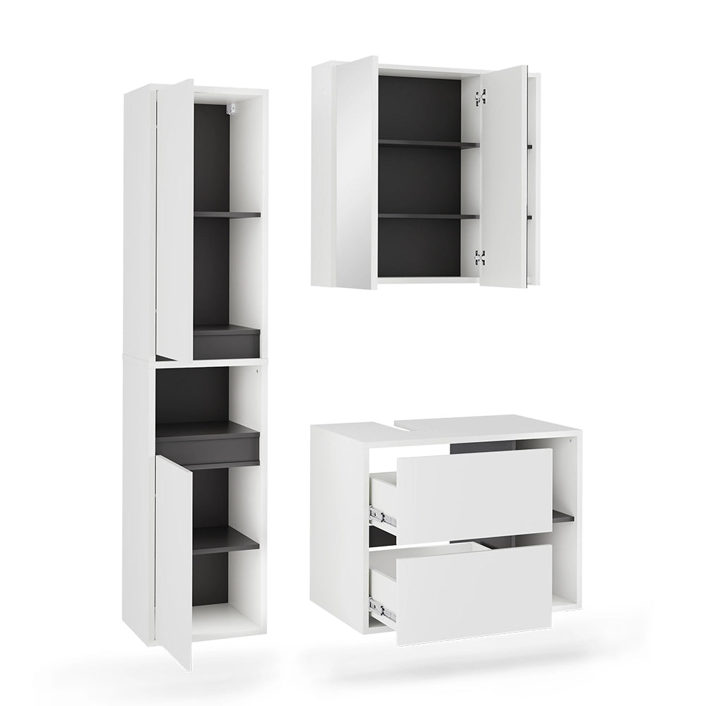 Vicco Set di mobili da bagno Bianco/Grigio 3 parti