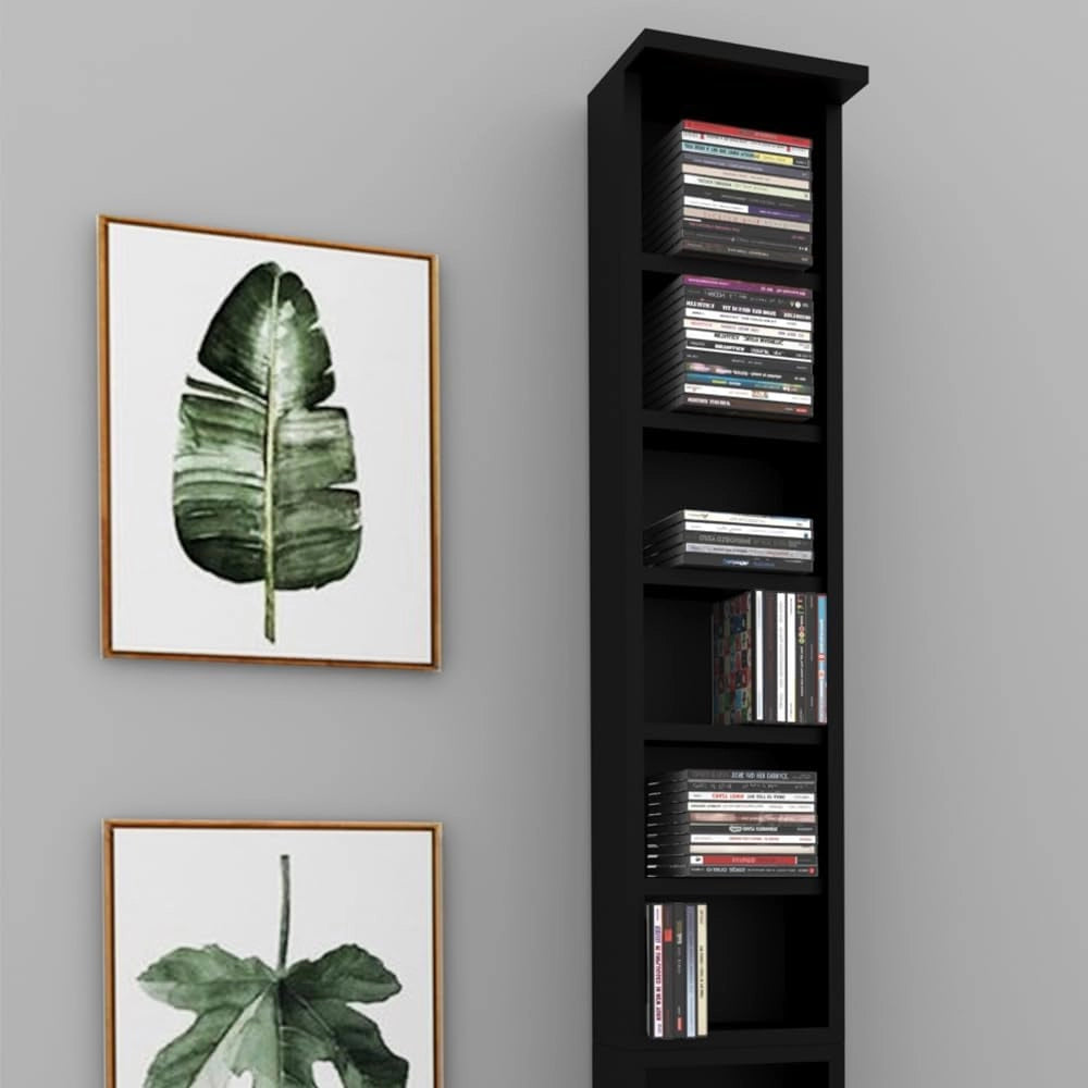 Scaffale porta cd, Nero, 21 x 183.6 cm Alto, con ripiani regolabili in altezza per una conservazione flessibile dei media