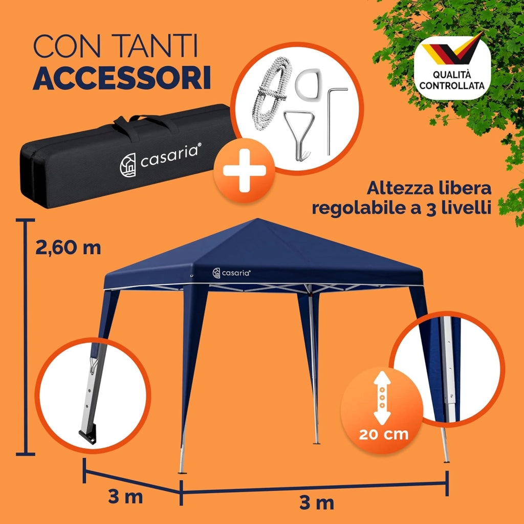 ® Gazebo da Giardino Capri 3x3m Pop-Up Protezione 50+ Impermiabile Tenda a Fisarmonica Blu