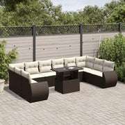 Set Divani da Giardino 11 pz con Cuscini Polyrattan Marrone