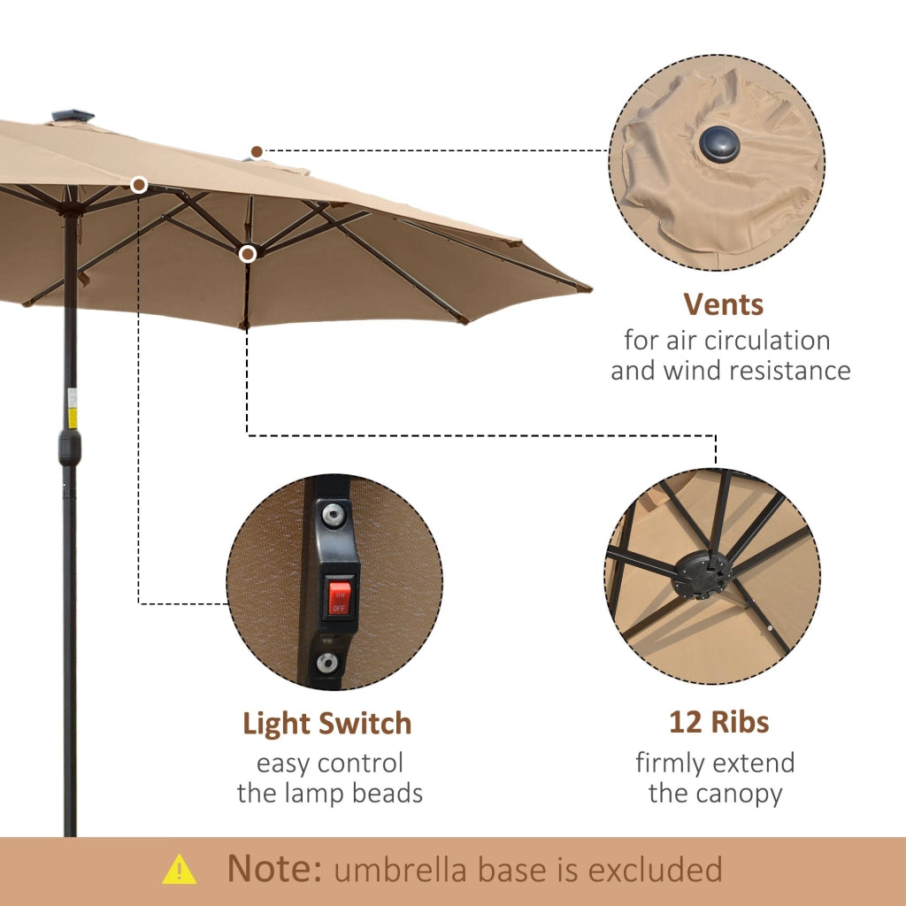 Ombrellone Doppio con Luci LED Ø4,5 m Palo Ø48 mm in Poliestere e Acciaio Cachi
