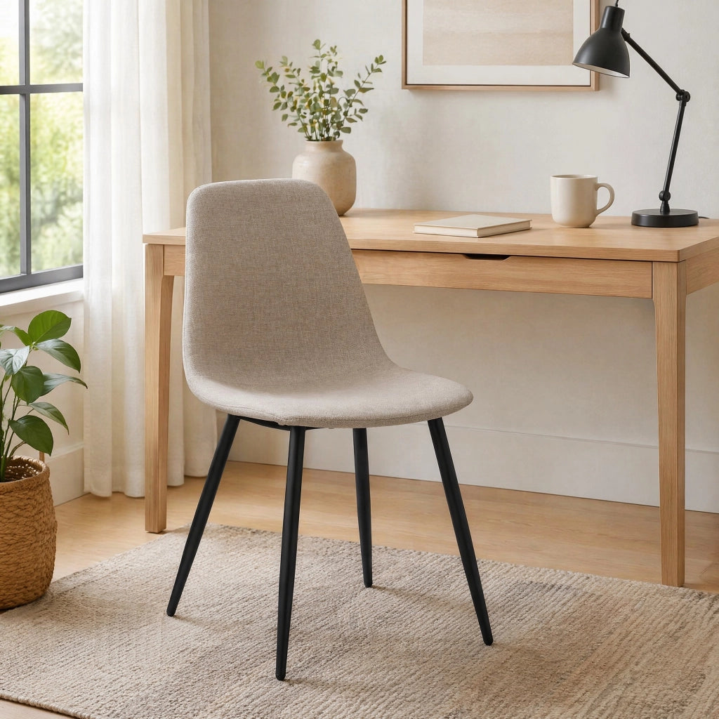 Sedia da Pranzo Set da 2 con Design Minimalista Nordico per Sala da Pranzo in Tessuto e Metallo Bianco