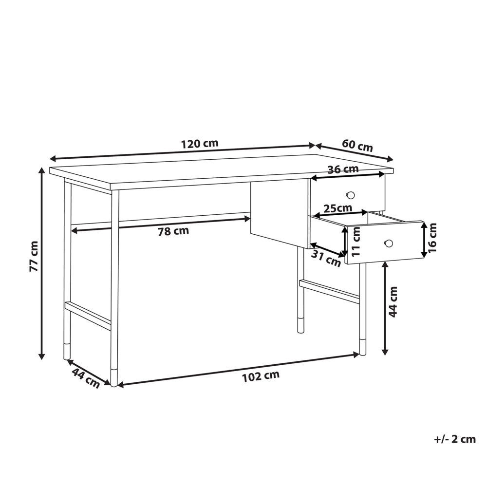 Scrivania da home office legno chiaro truciolare Nero gambe in metallo 120 x 60 cm 2 cassetti design retrò