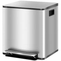 Bidone Immondizia a 2 Sezioni da 15L a Pedale con Coperchio Silenzioso, in Acciaio Inox e PP, 41.8x36.7x44 cm