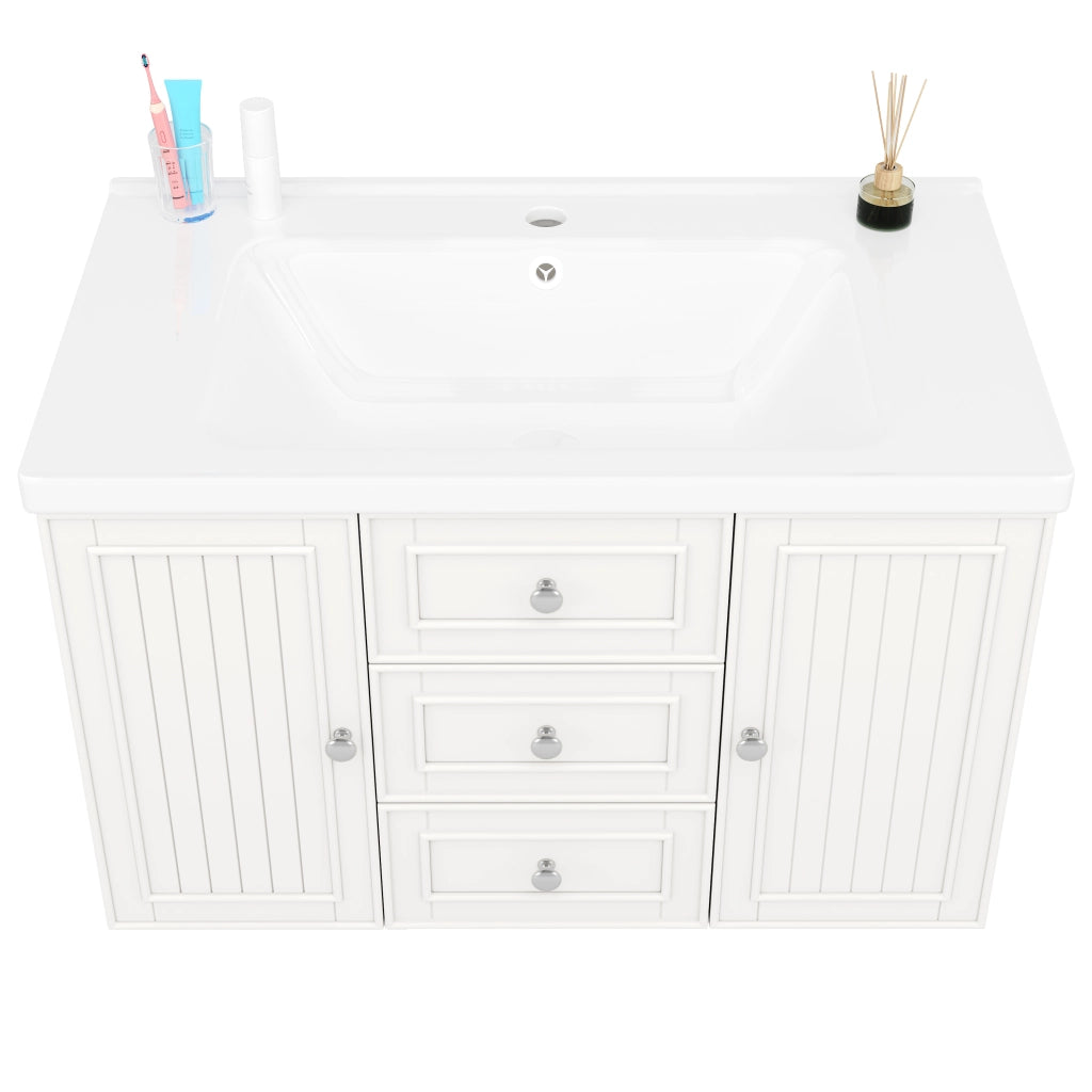 Mobiletto Sottolavabo Bagno con 3 Cassetti Sospeso ¨C MINIMAL ¨C Bianco 78.5x46x46.8