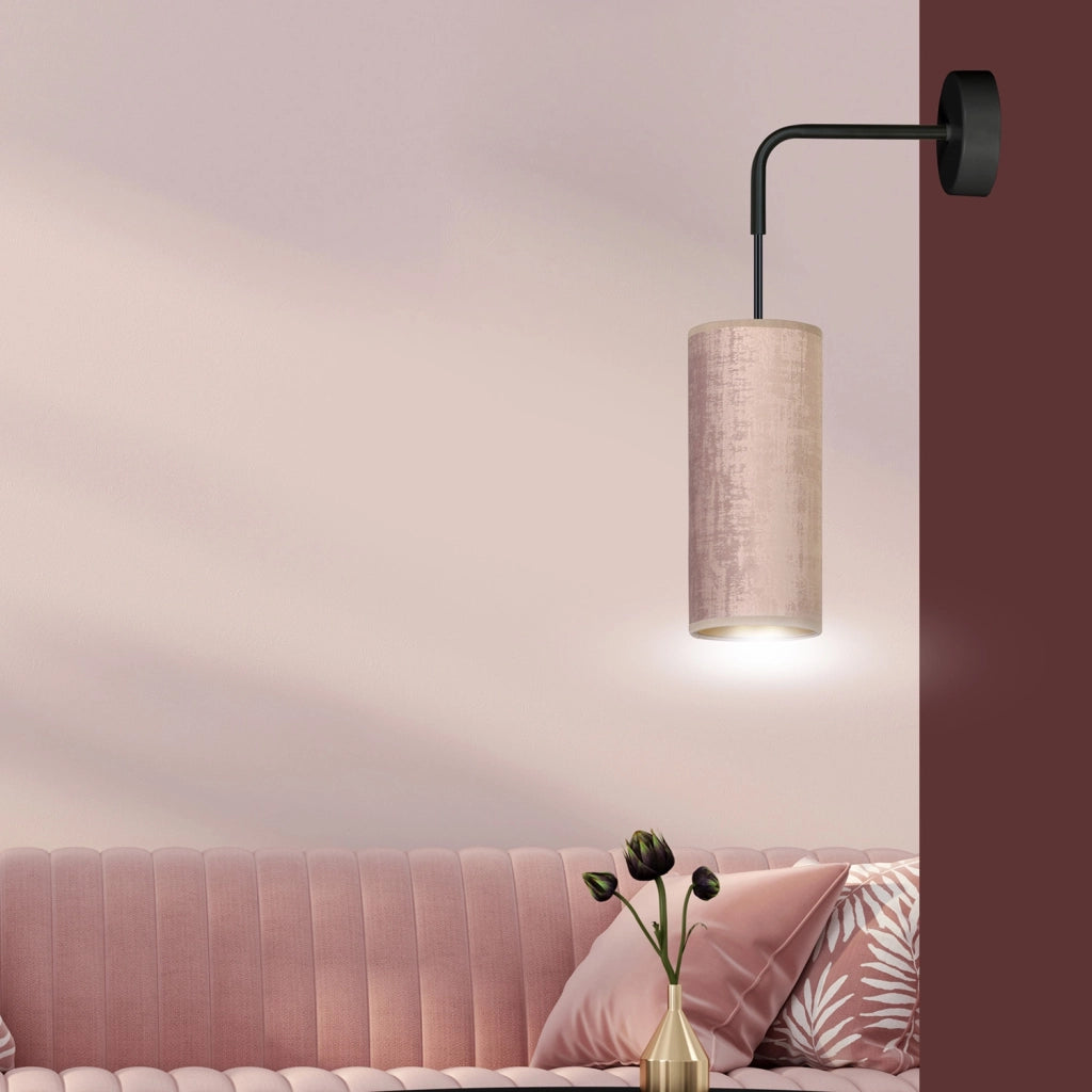 Applique 1 Luce Bente In Acciaio Nero E Paralume Rosa E Oro
