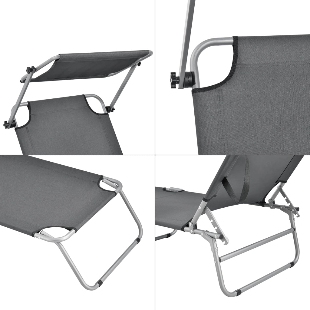 Set di 2 Lettini Prendisole Argozelo Pieghevoli con Tettuccio Parasole Regolabile - Grigio Scuro casa.pro