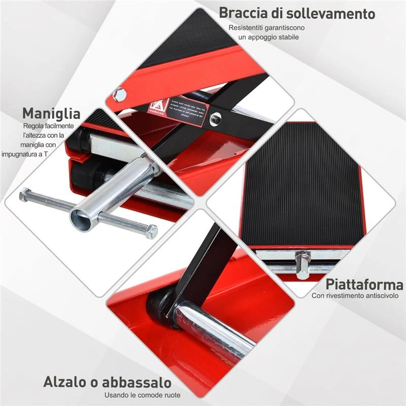 CAVALLETTO ALZA MOTO SOLLEVATORE A FORBICE IN ACCIAIO CON PIATTAFORMA RIVESTITA
