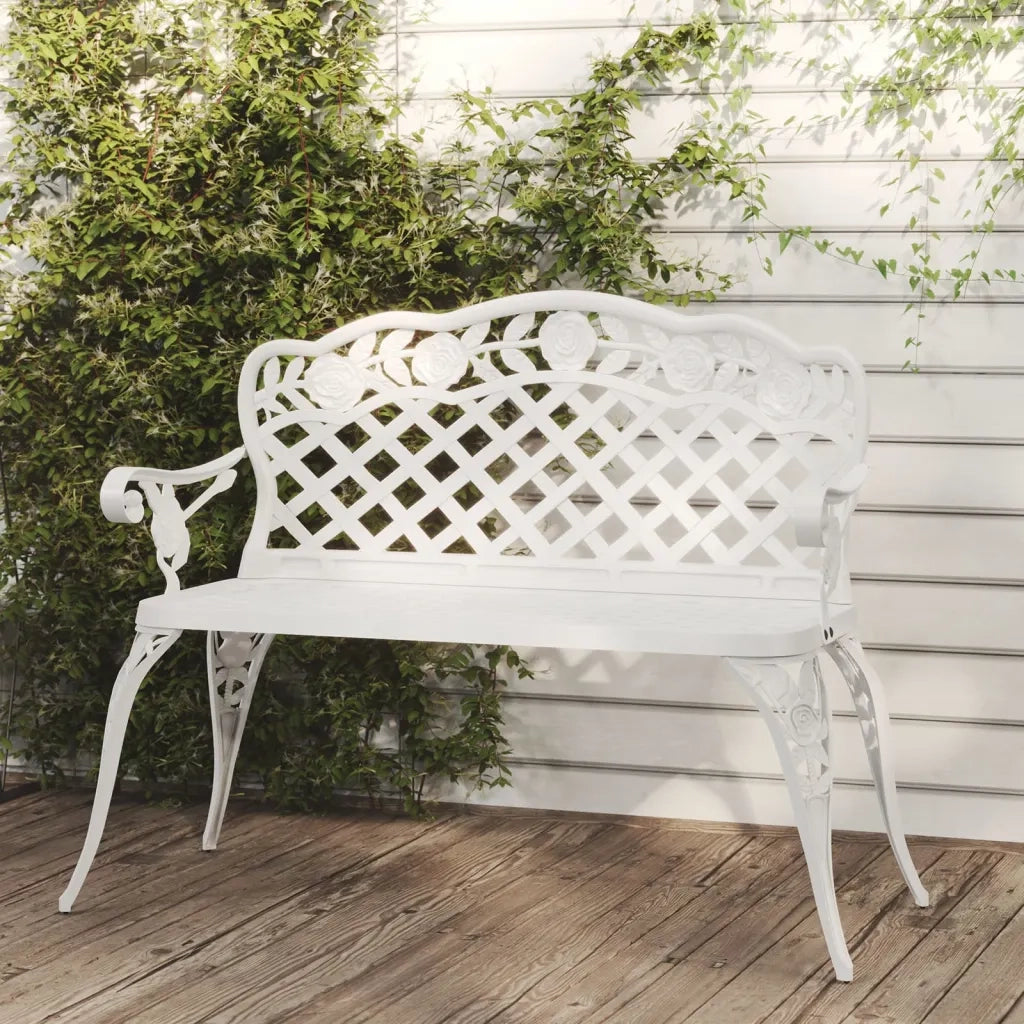Panchina da Giardino 108 cm in Alluminio Pressofuso Bianca